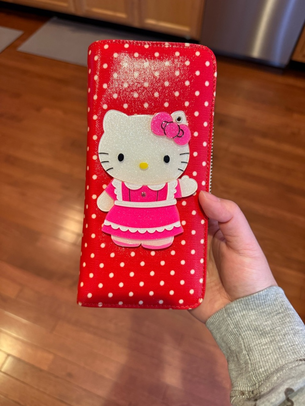 Hello Kitty Red Polka Dot zipped Wallet Case with Pink Bow Accent